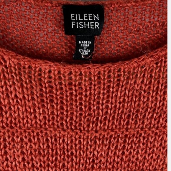 Eileen Fisher Dark Orange Hemp Linen Sleeveless Sweater Womens L Open Weave - Picture 6 of 6